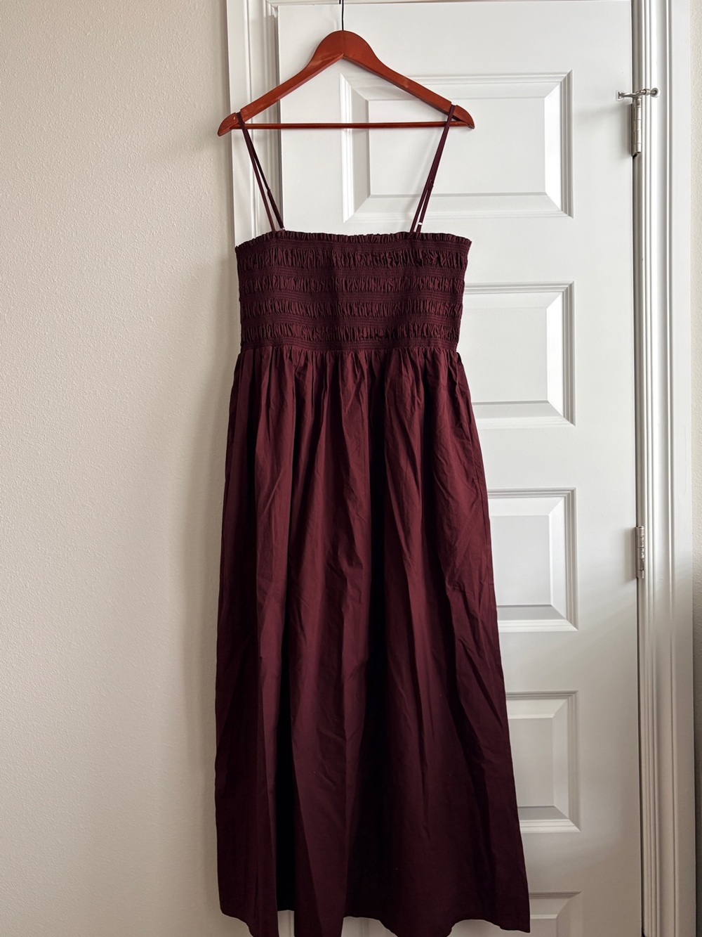 LOFT outlet Burgundy Wine Smocked Bodice Spaghetti Strap Maxi Dress